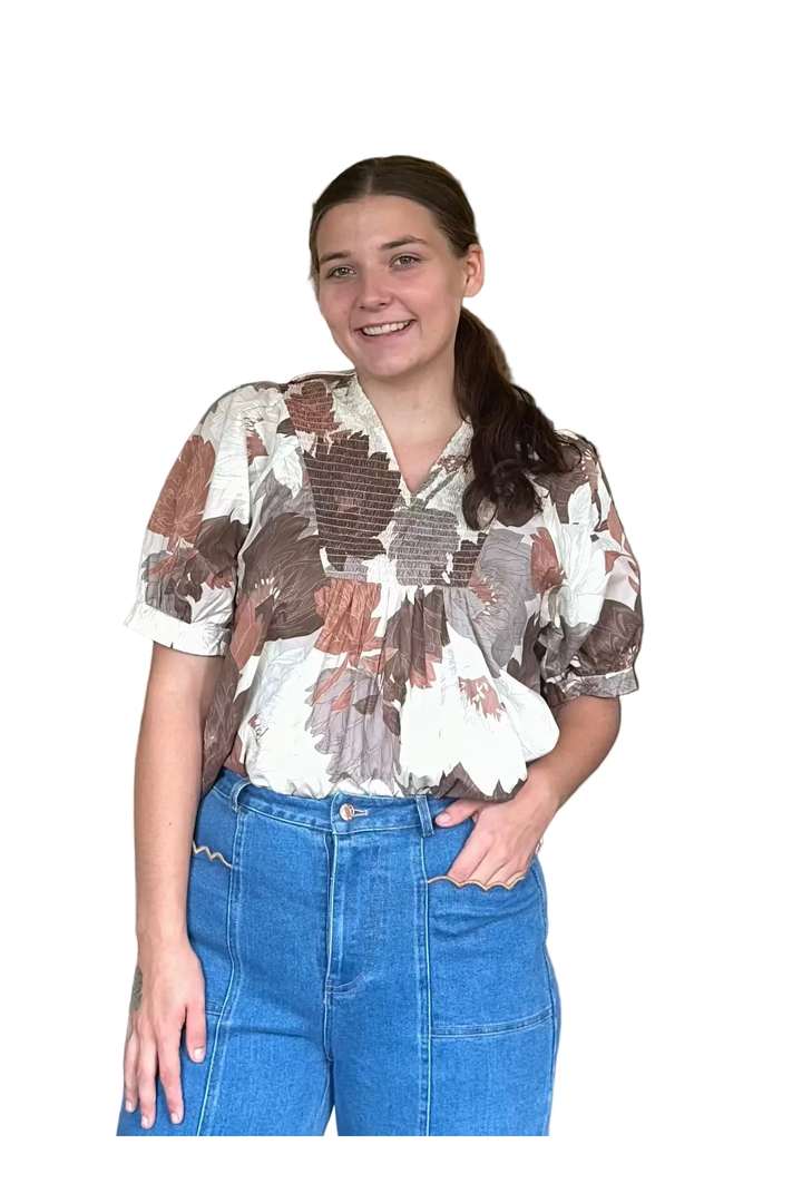 Entro Fall Floral Collared Puff Sleeve Blouse - Vintage Dragonfly Boutique
