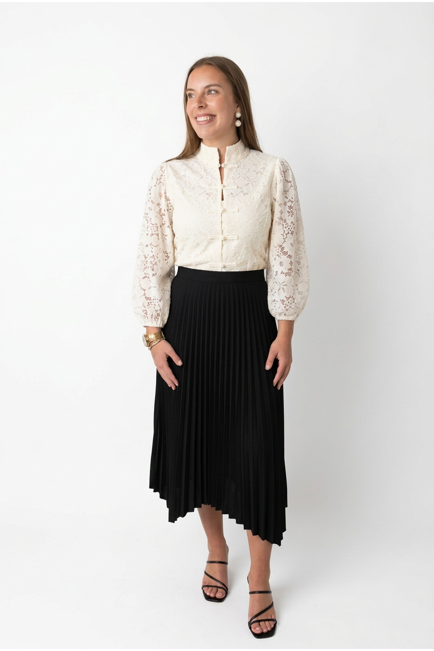 Entro Ivory Floral Lace Blouse with Frog Button Closures