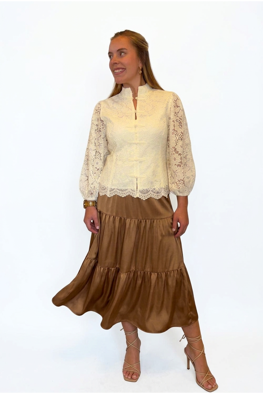 Entro Ivory Floral Lace Blouse with Frog Button Closures