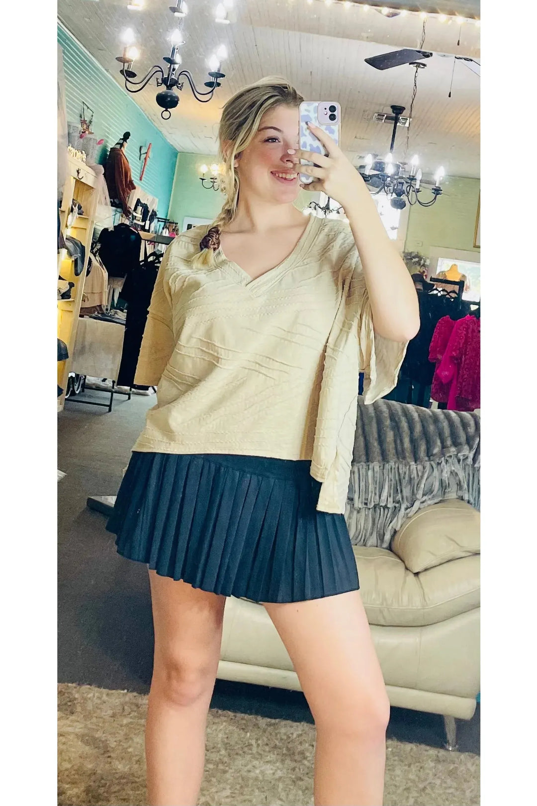 Cream Oversized Short Sleeve Top - Vintage Dragonfly