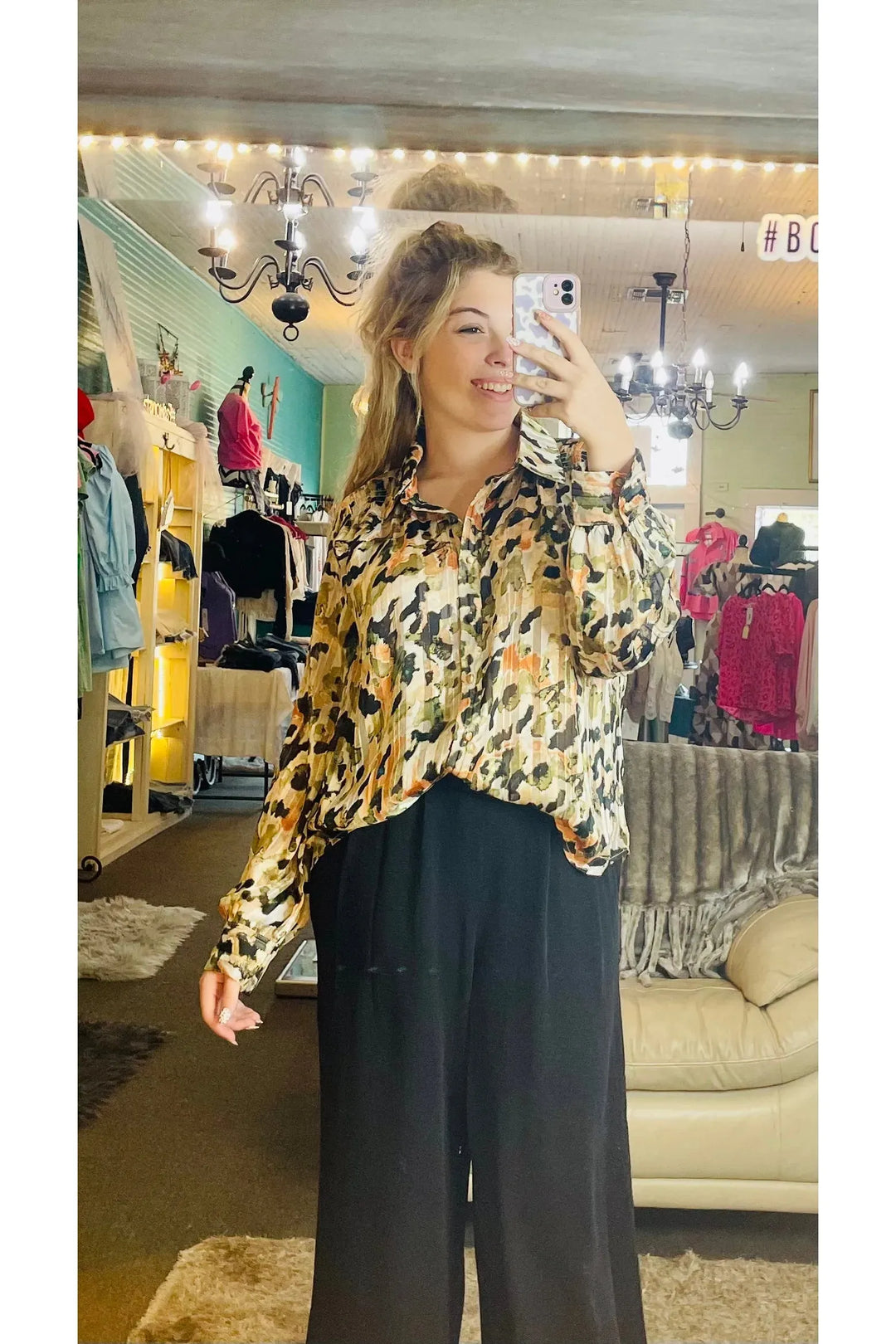 Water Color Button Down Top - Vintage Dragonfly Boutique