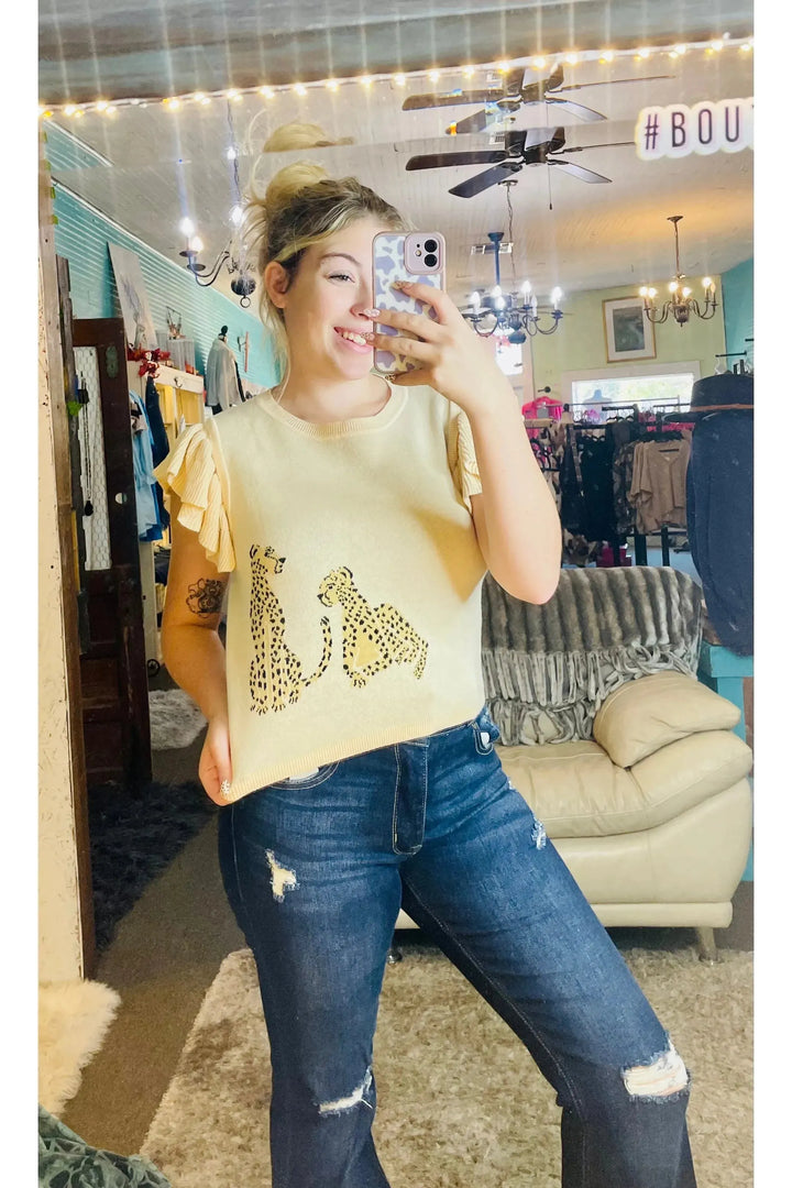 Leopard Flutter Sleeve Sweater - Vintage Dragonfly Boutique