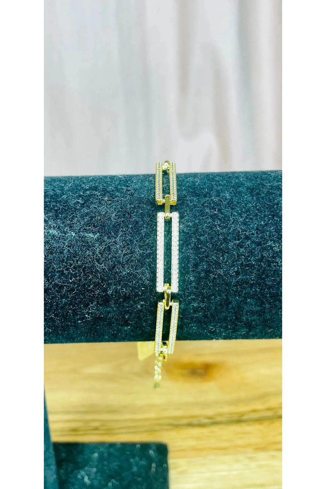 Triple Gold Rectangles encrusted with CZ on a Gold Paperclip Link Bracelet - Vintage Dragonfly Boutique