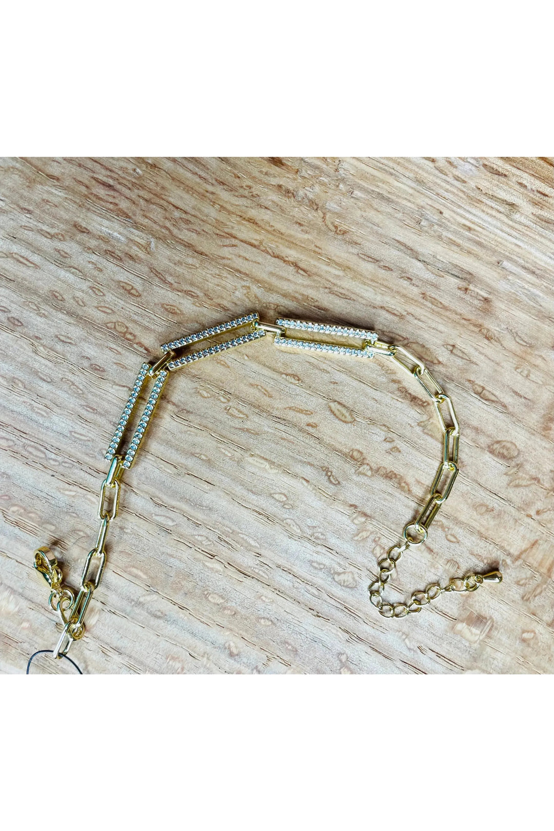 Triple Gold Rectangles encrusted with CZ on a Gold Paperclip Link Bracelet - Vintage Dragonfly Boutique