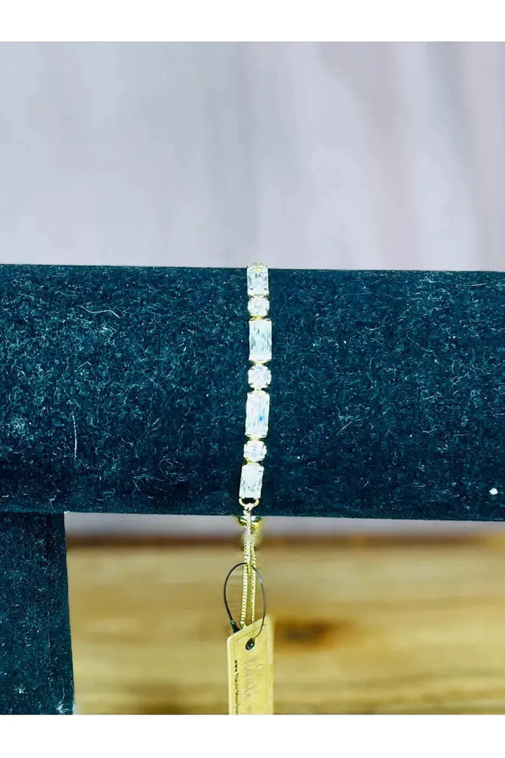 Large CZ Baguette on Adjustable Chain Bracelet - Vintage Dragonfly Boutique