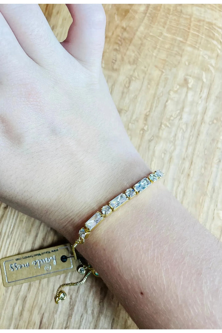 Large CZ Baguette on Adjustable Chain Bracelet - Vintage Dragonfly Boutique