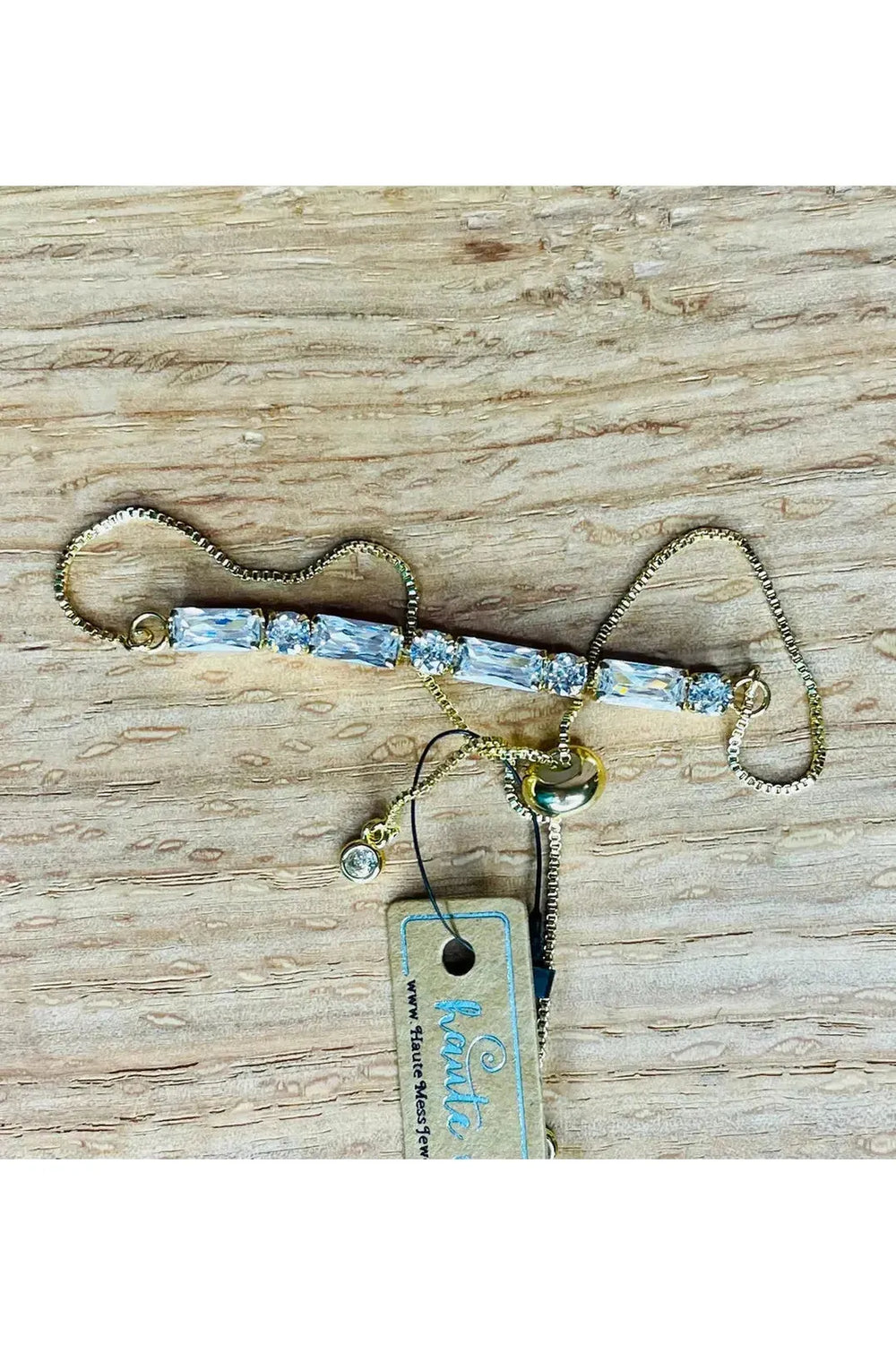 Large CZ Baguette on Adjustable Chain Bracelet - Vintage Dragonfly Boutique