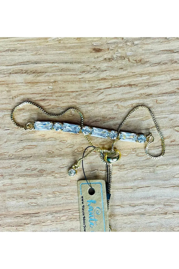 Large CZ Baguette on Adjustable Chain Bracelet - Vintage Dragonfly Boutique
