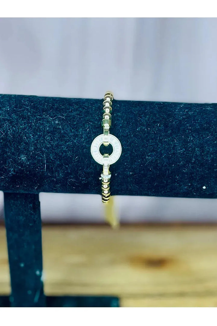 Gold Bead Bracelet with Gold and Cz Stones and CZ Clasp - Vintage Dragonfly Boutique