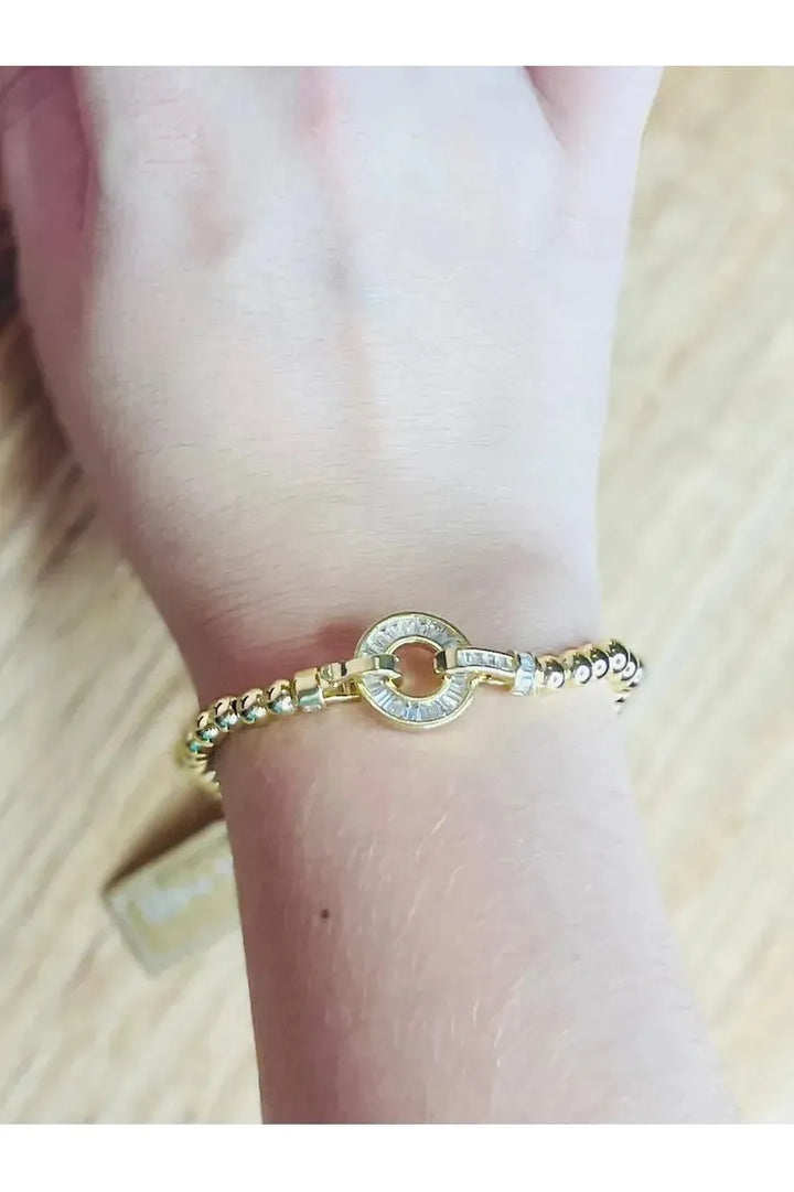 Gold Bead Bracelet with Gold and Cz Stones and CZ Clasp - Vintage Dragonfly Boutique