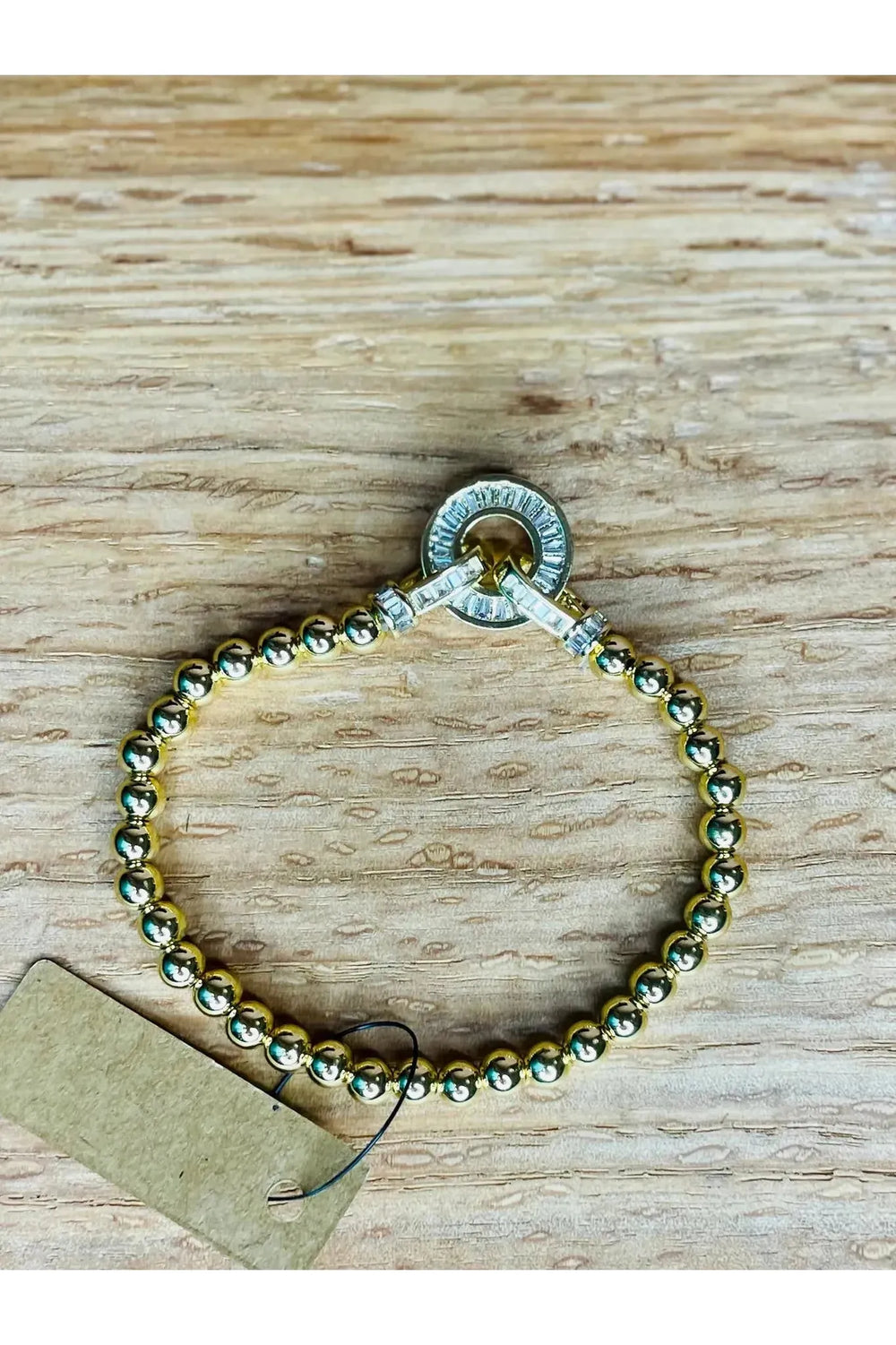 Gold Bead Bracelet with Gold and Cz Stones and CZ Clasp - Vintage Dragonfly Boutique