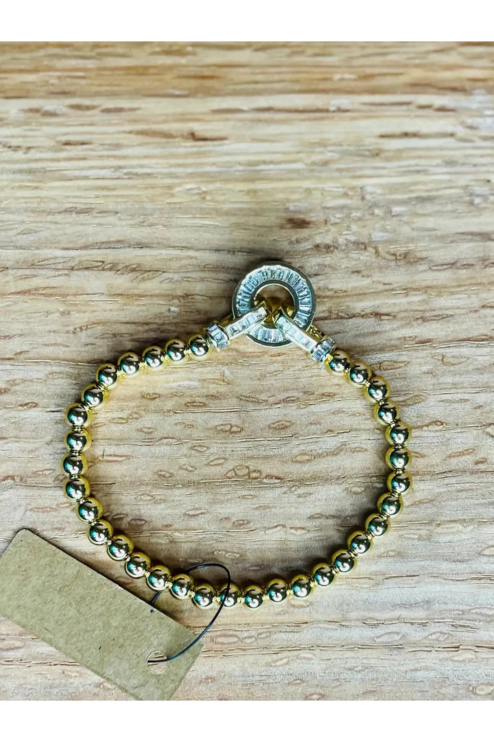 Gold Bead Bracelet with Gold and Cz Stones and CZ Clasp - Vintage Dragonfly Boutique