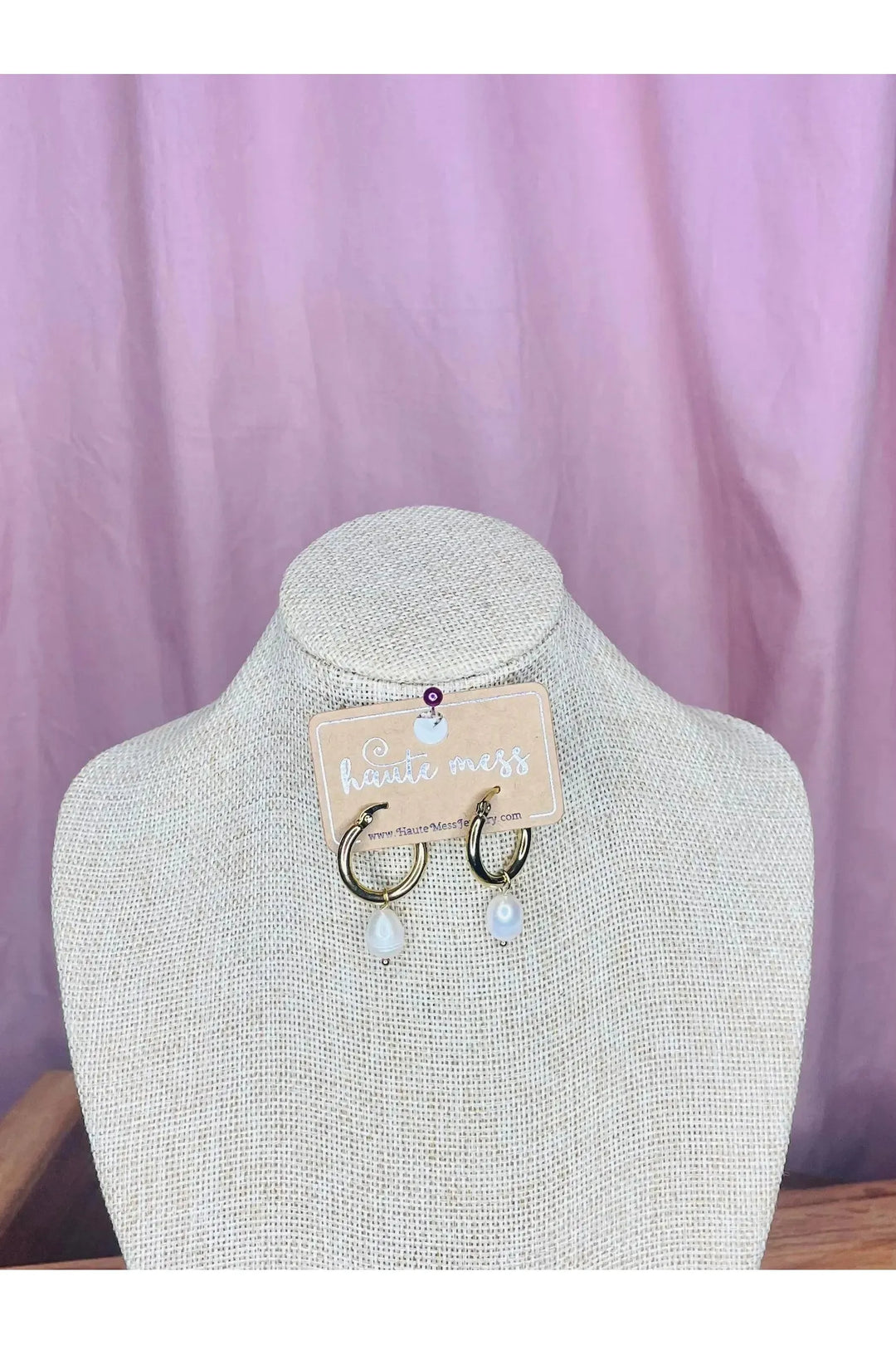 Gold Hoop with Freshwater Pearl Drop Earring - Vintage Dragonfly Boutique