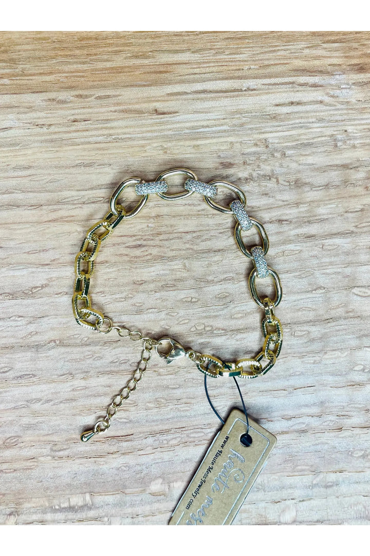 Gold Oval with CZ Covered Links Bracelet - Vintage Dragonfly Boutique