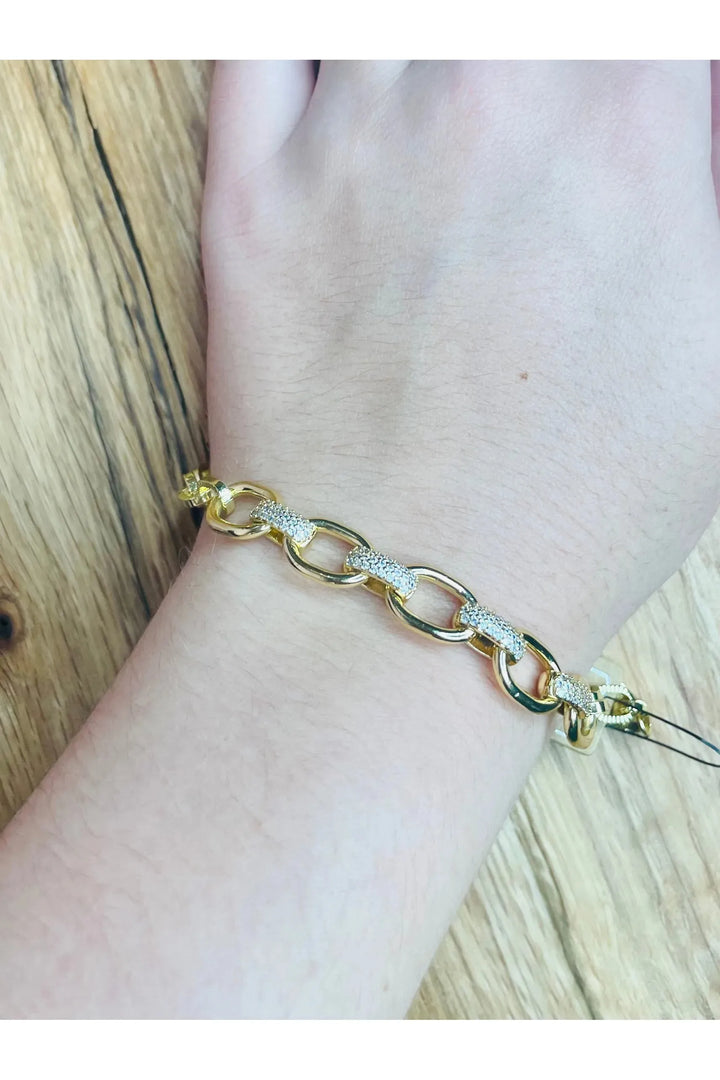 Gold Oval with CZ Covered Links Bracelet - Vintage Dragonfly Boutique