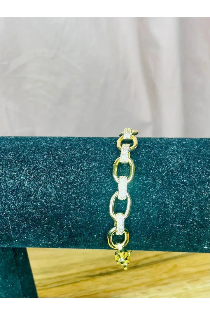 Gold Oval with CZ Covered Links Bracelet - Vintage Dragonfly Boutique