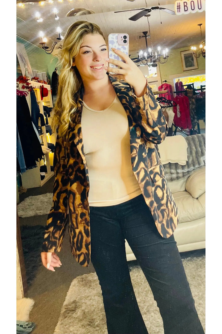 Camel Cheetah Pattern Blazer - Vintage Dragonfly Boutique