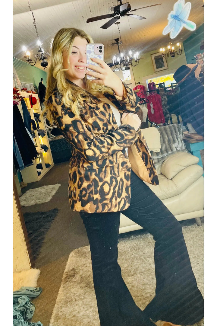 Camel Cheetah Pattern Blazer - Vintage Dragonfly Boutique