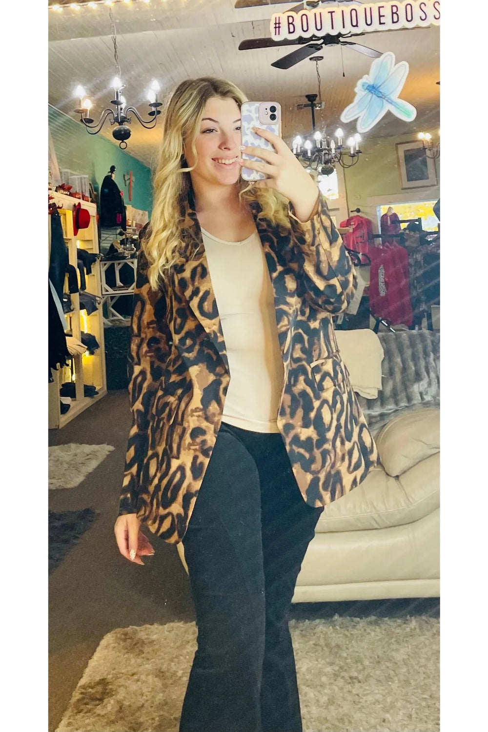 Camel Cheetah Pattern Blazer - Vintage Dragonfly Boutique