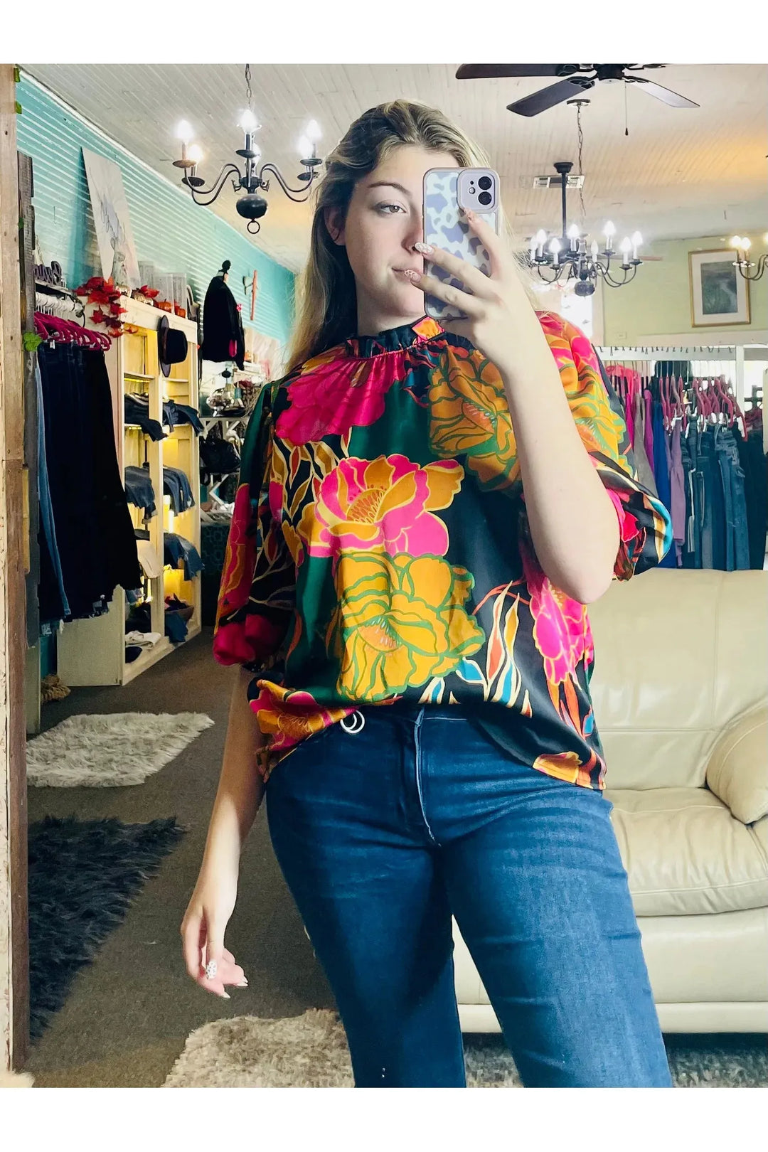Floral Mock Neck Top - Vintage Dragonfly Boutique