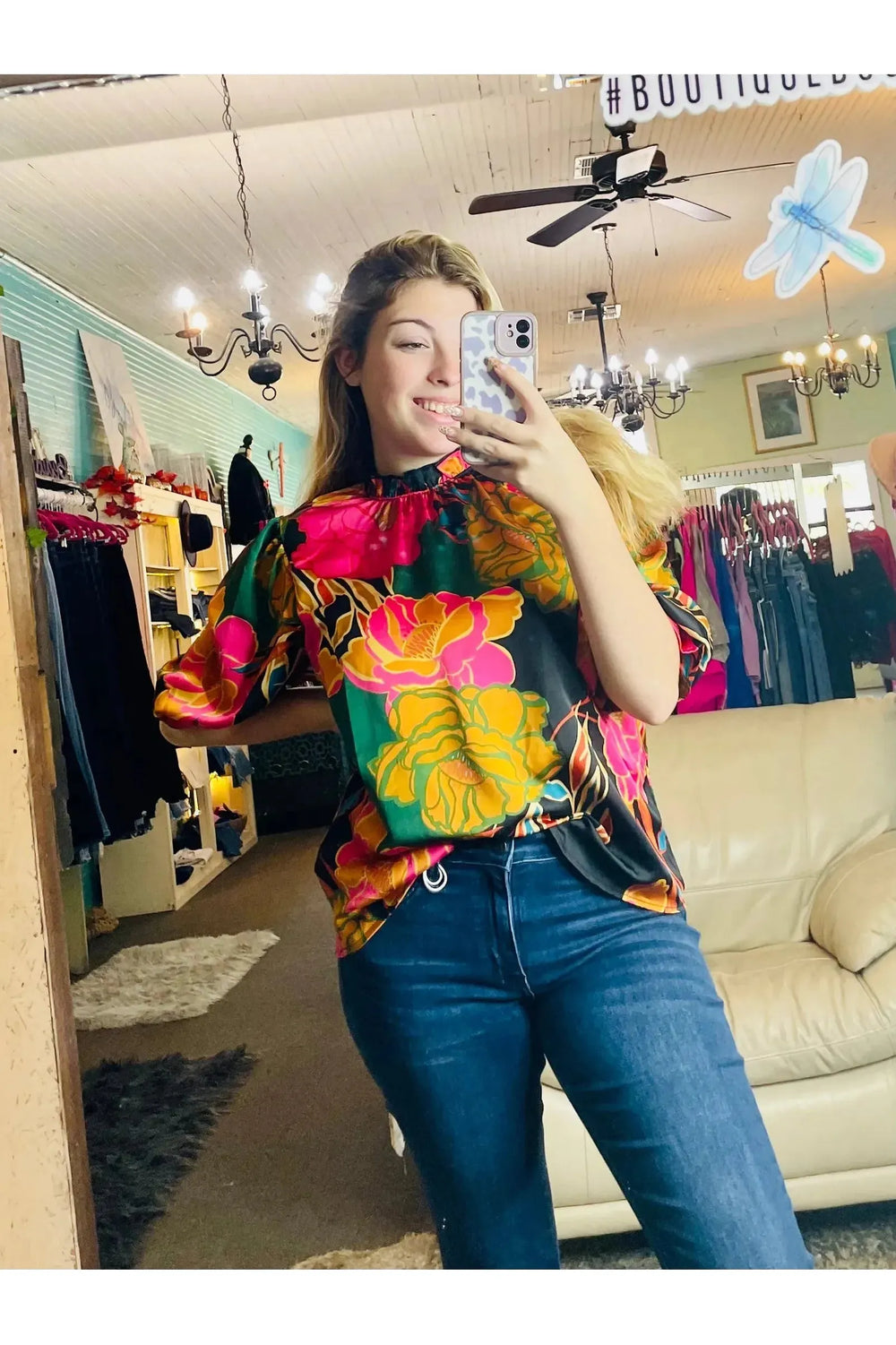 Floral Mock Neck Top - Vintage Dragonfly Boutique