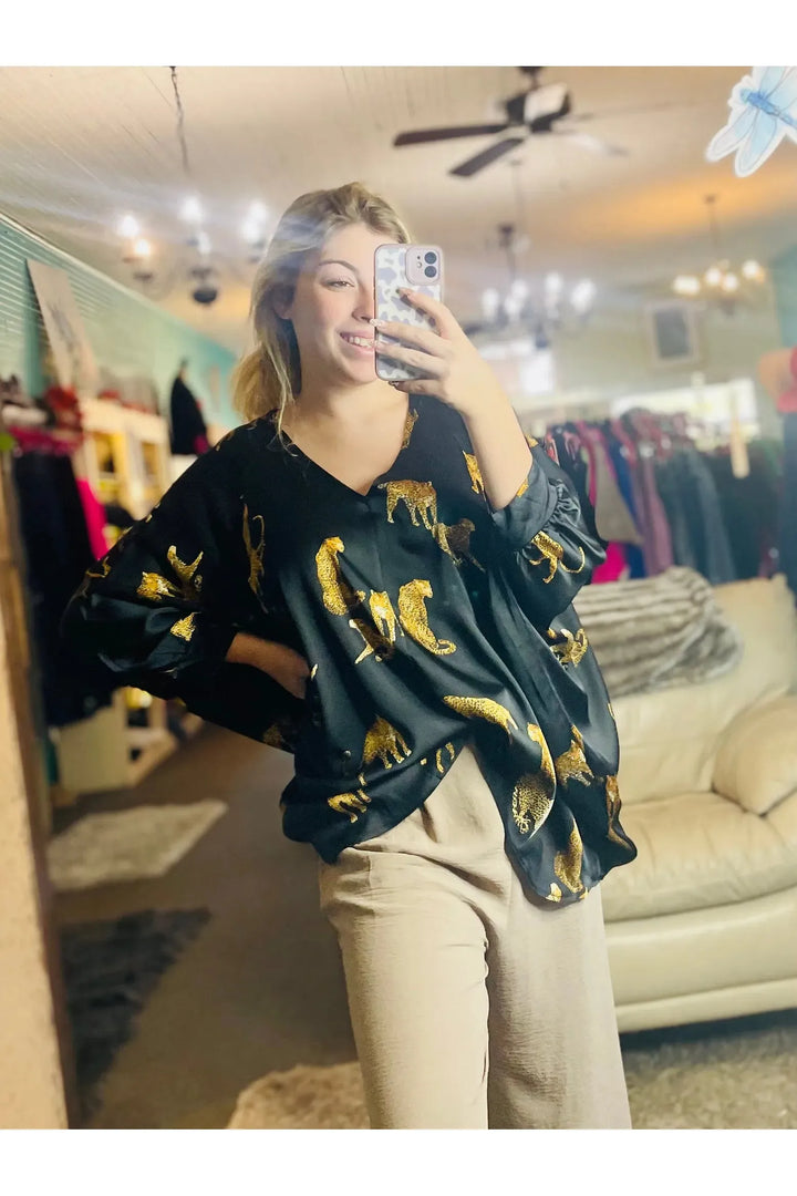 Satin Animal Print Dolman Sleeve Boxy Top - Vintage Dragonfly Boutique