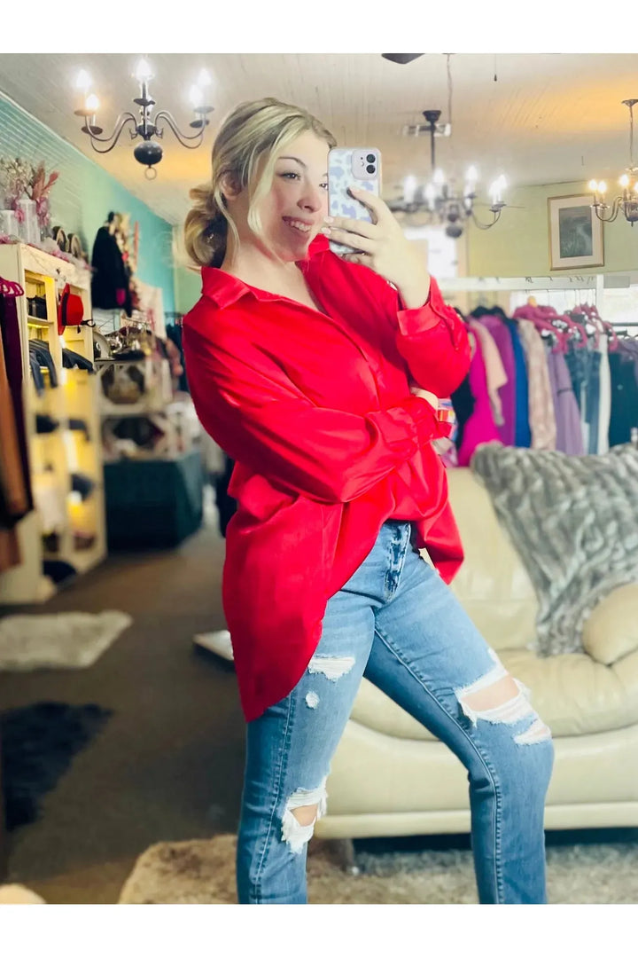 Red Satin Top - Vintage Dragonfly Boutique