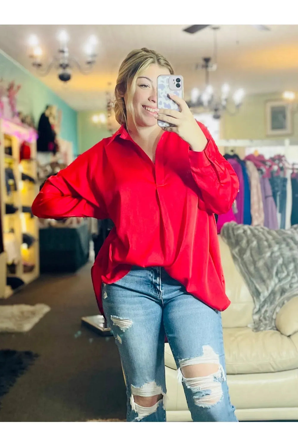 Red Satin Top - Vintage Dragonfly Boutique