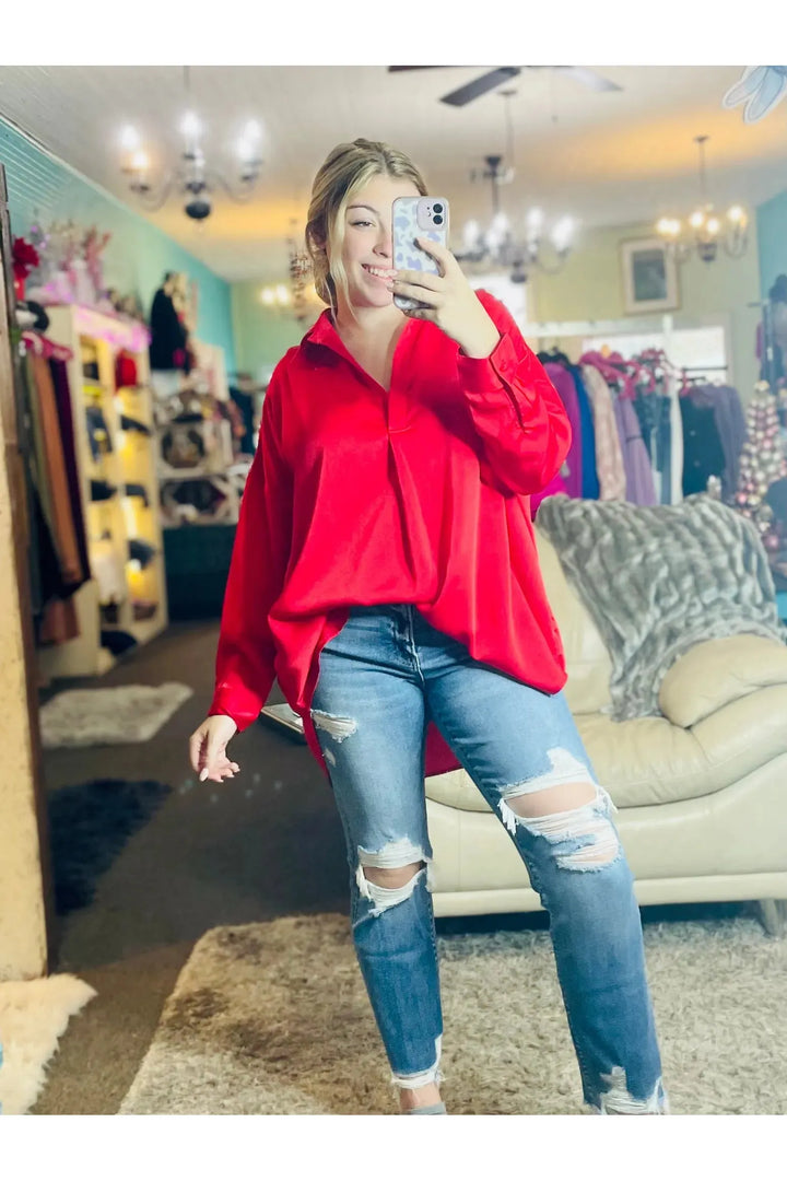 Red Satin Top - Vintage Dragonfly Boutique