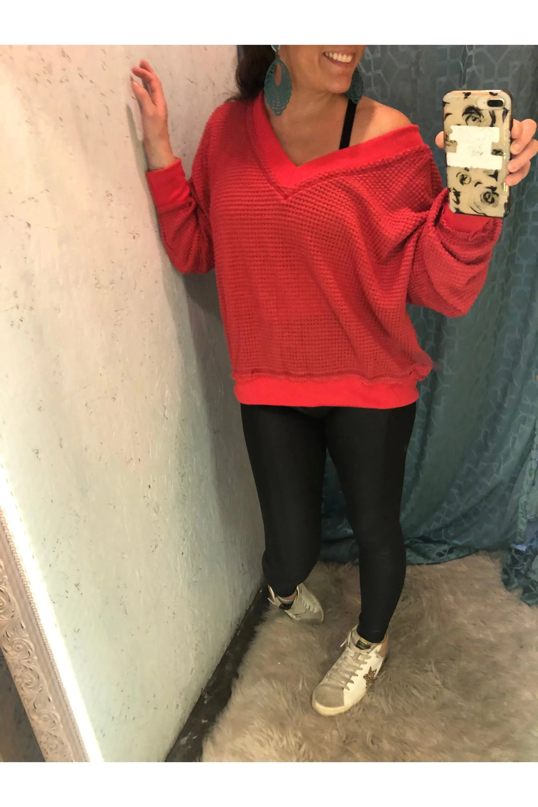 Waffle Everyday Oversized Top - Vintage Dragonfly Boutique