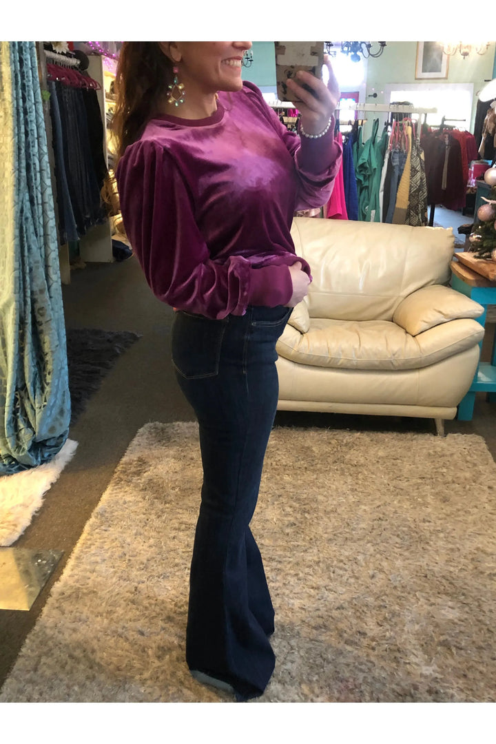 High-rise Long Raw Hem Flare Jeans - Vintage Dragonfly Boutique