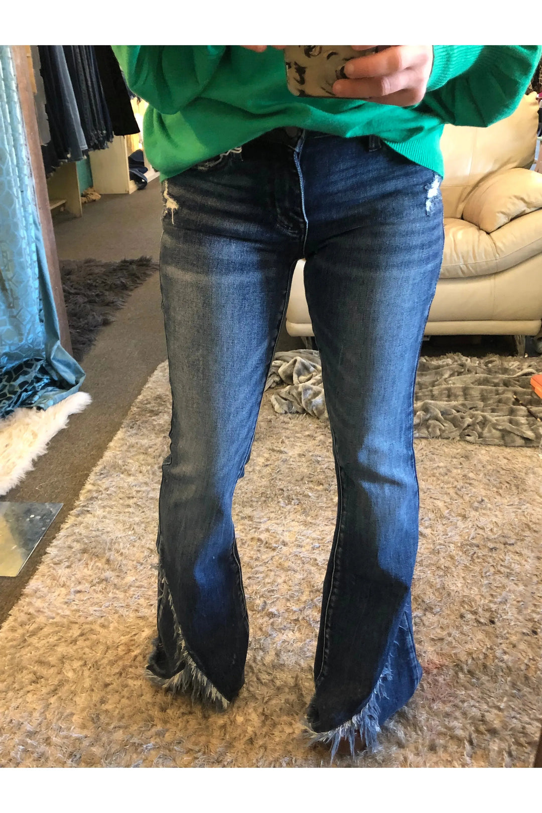 Suzie Q Mid-rise Unique Hem Flare Jeans - Vintage Dragonfly Boutique