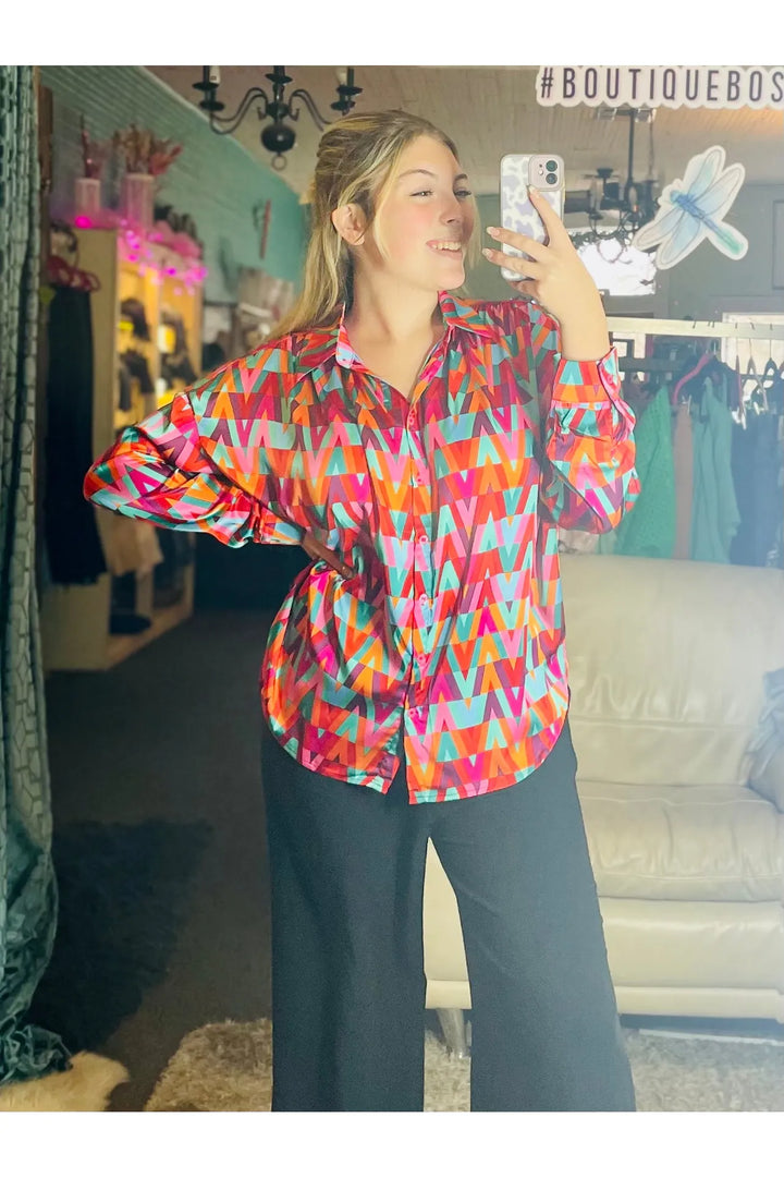 Bold and Beautiful Multicolored Pattern Top - Vintage Dragonfly Boutique