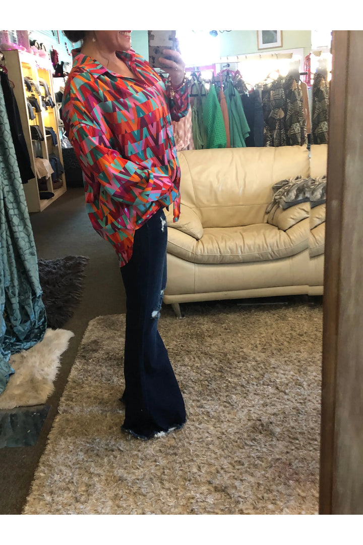 Bold and Beautiful Multicolored Pattern Top - Vintage Dragonfly Boutique