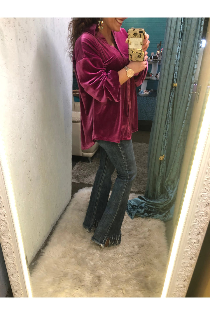 Magenta Velvet Button Front Top - Vintage Dragonfly Boutique
