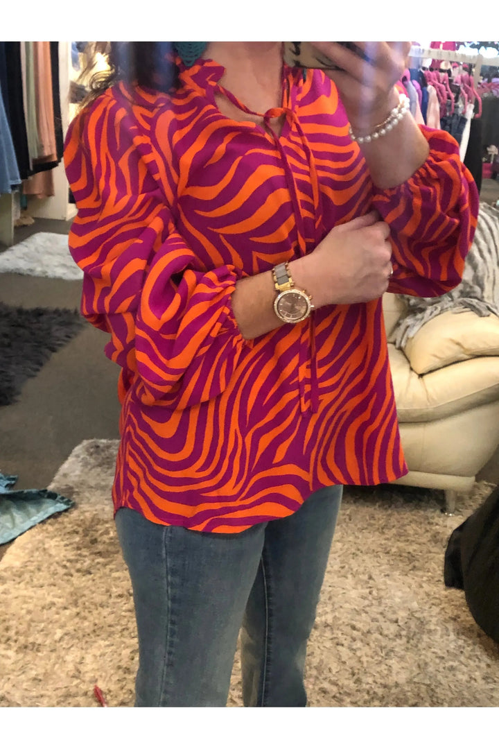 Magenta & Orange Zebra Pattern Top - Vintage Dragonfly Boutique
