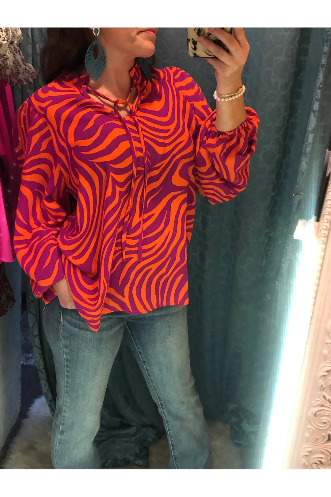 Magenta & Orange Zebra Pattern Top - Vintage Dragonfly Boutique