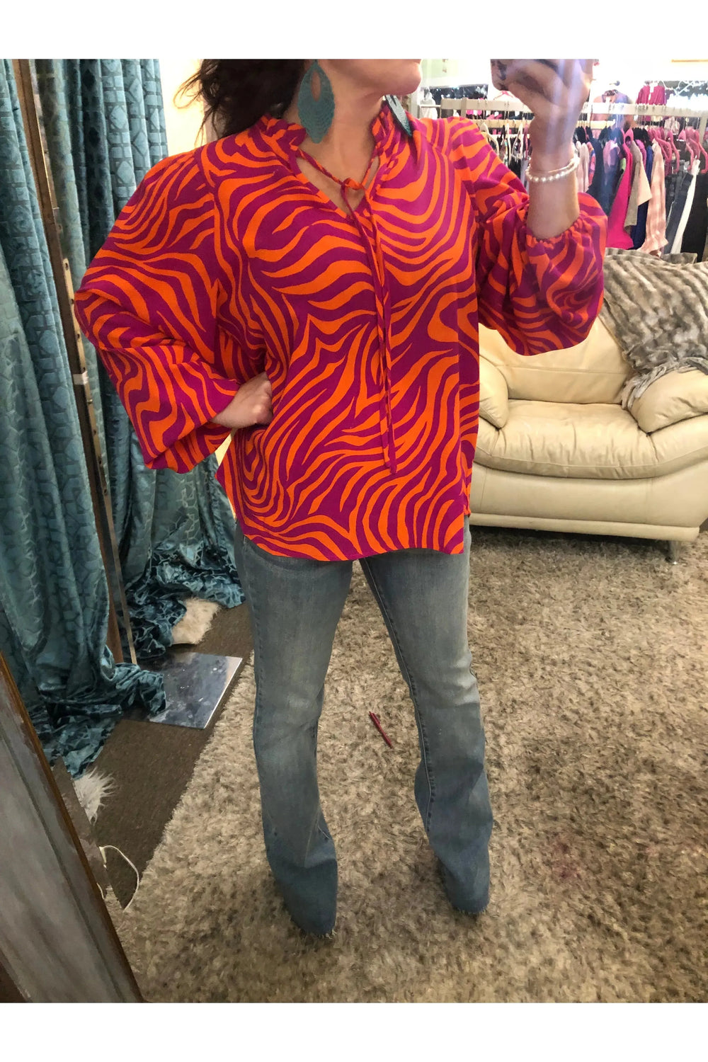 Magenta & Orange Zebra Pattern Top - Vintage Dragonfly Boutique