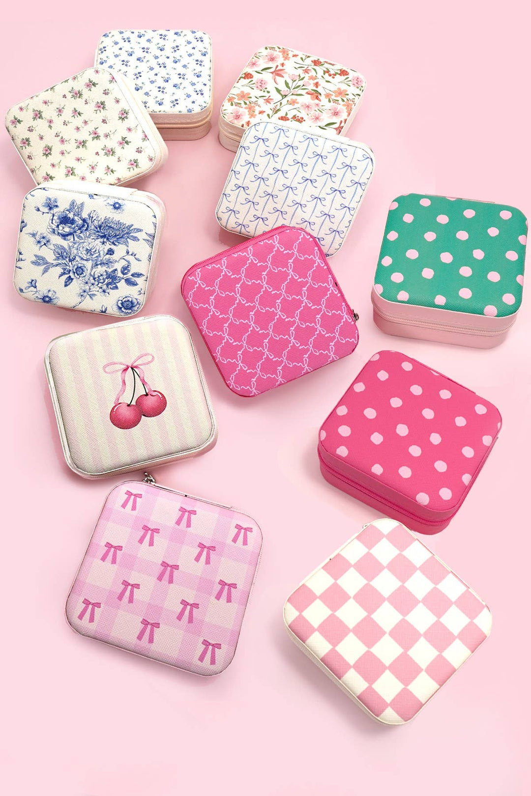 JOSSLYN by wall to wall - DESIGNED JEWELRY ORGANIZER TRAVEL BOX CASE | POLKA DOT PINK