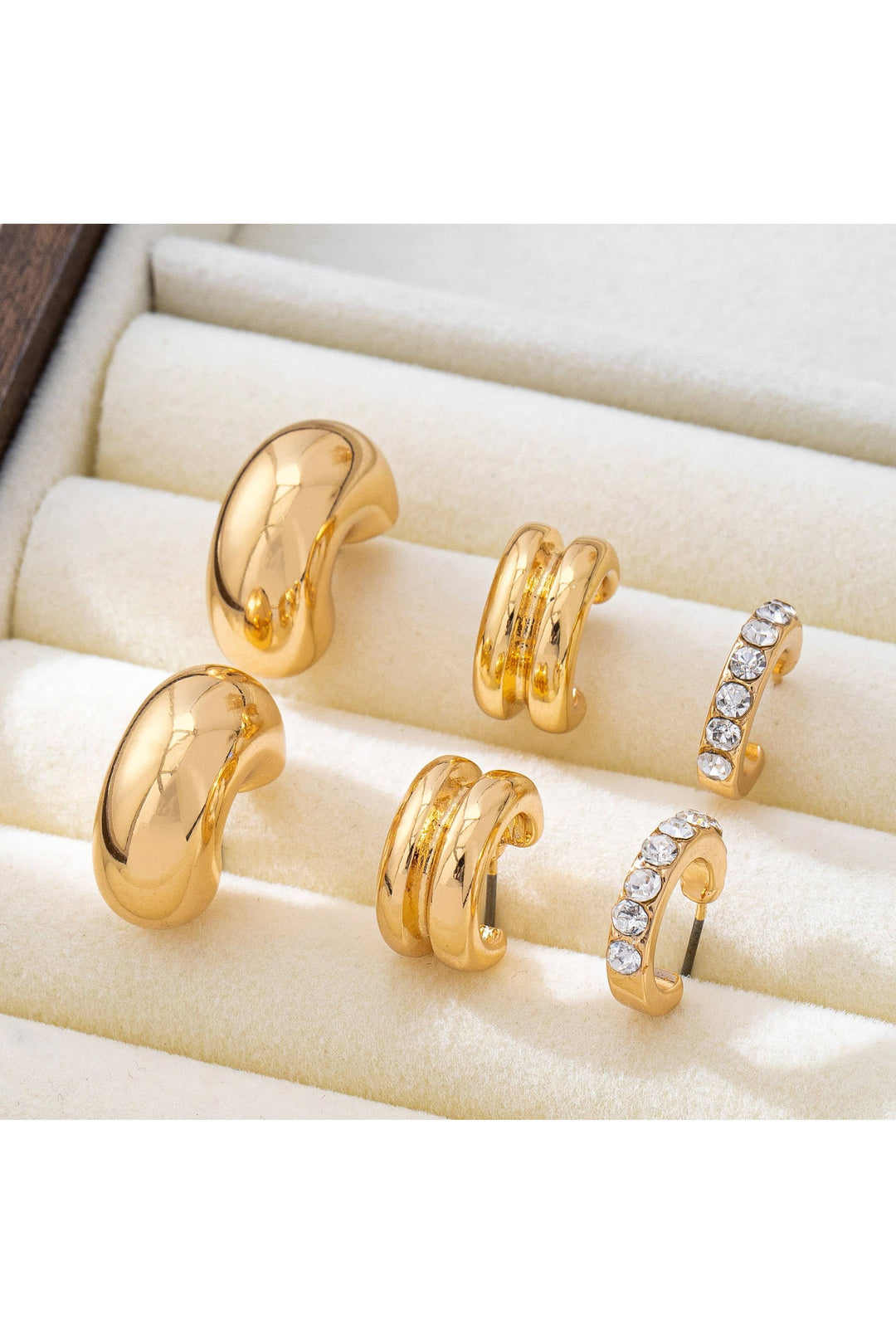 JOSSLYN by wall to wall - Rhinestone Double Puffy Hoop Trio | 80E61591: GOLD - Vintage Dragonfly Boutique