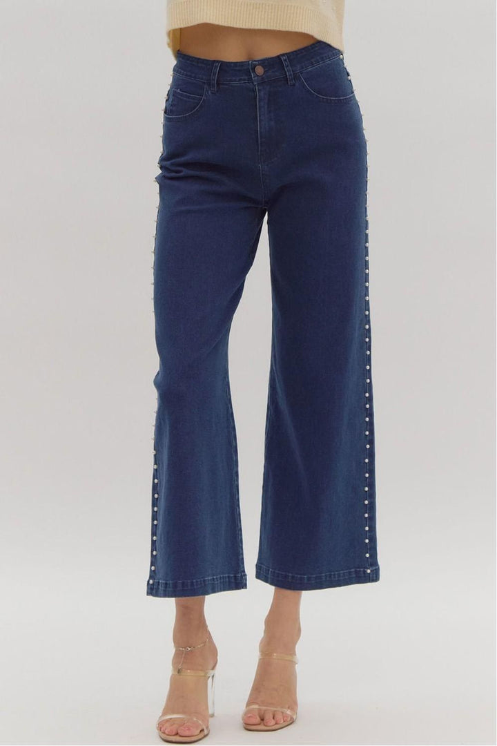 Entro Dark Denim Pants with Pearls - Vintage Dragonfly Boutique