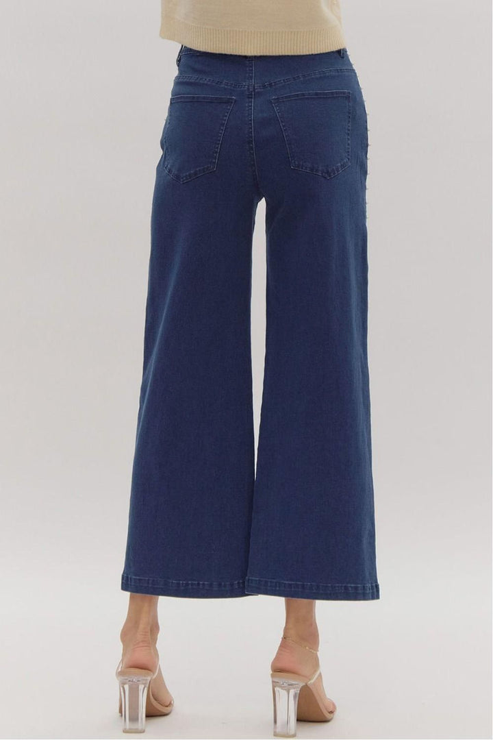 Entro Dark Denim Pants with Pearls - Vintage Dragonfly Boutique