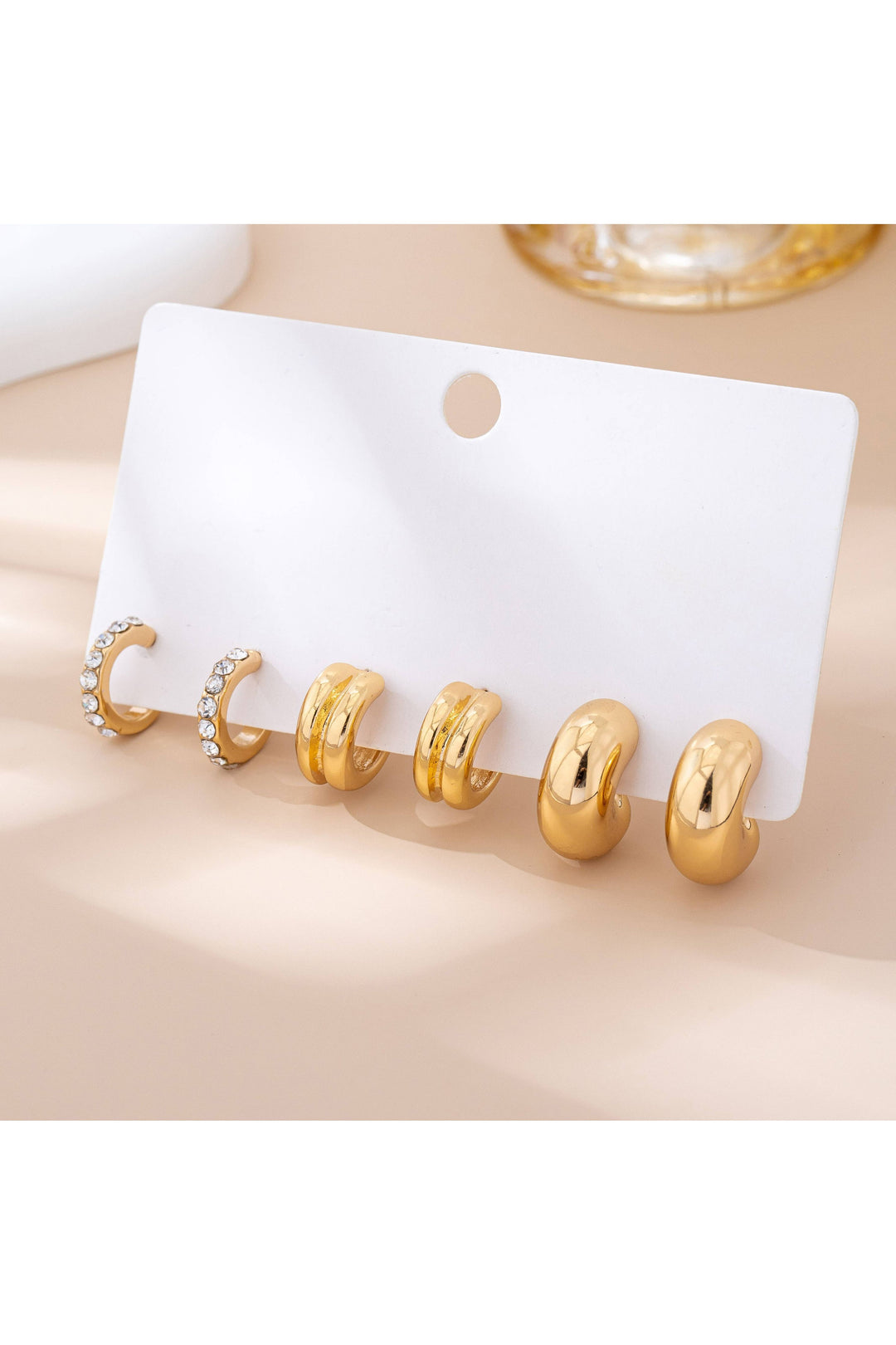 JOSSLYN by wall to wall - Rhinestone Double Puffy Hoop Trio | 80E61591: GOLD - Vintage Dragonfly Boutique