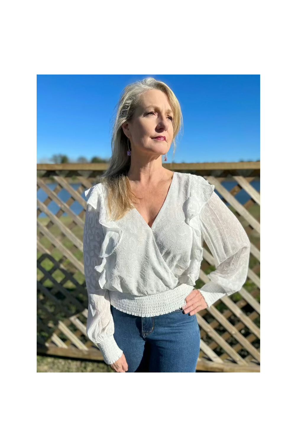 White burn out Jacquard Top-Tops-Kori America-Vintage Dragonfly-Women’s Fashion Boutique Located in Sumrall, Mississippi