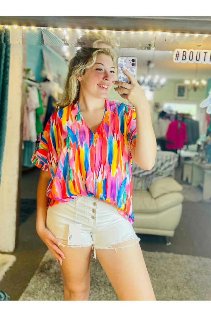 Pisco Multicolor Print Boxy Top - Vintage Dragonfly