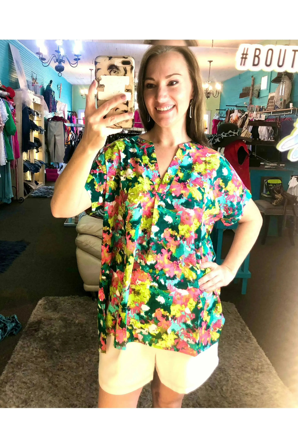 Hot Pink Floral Mix Top - Vintage Dragonfly