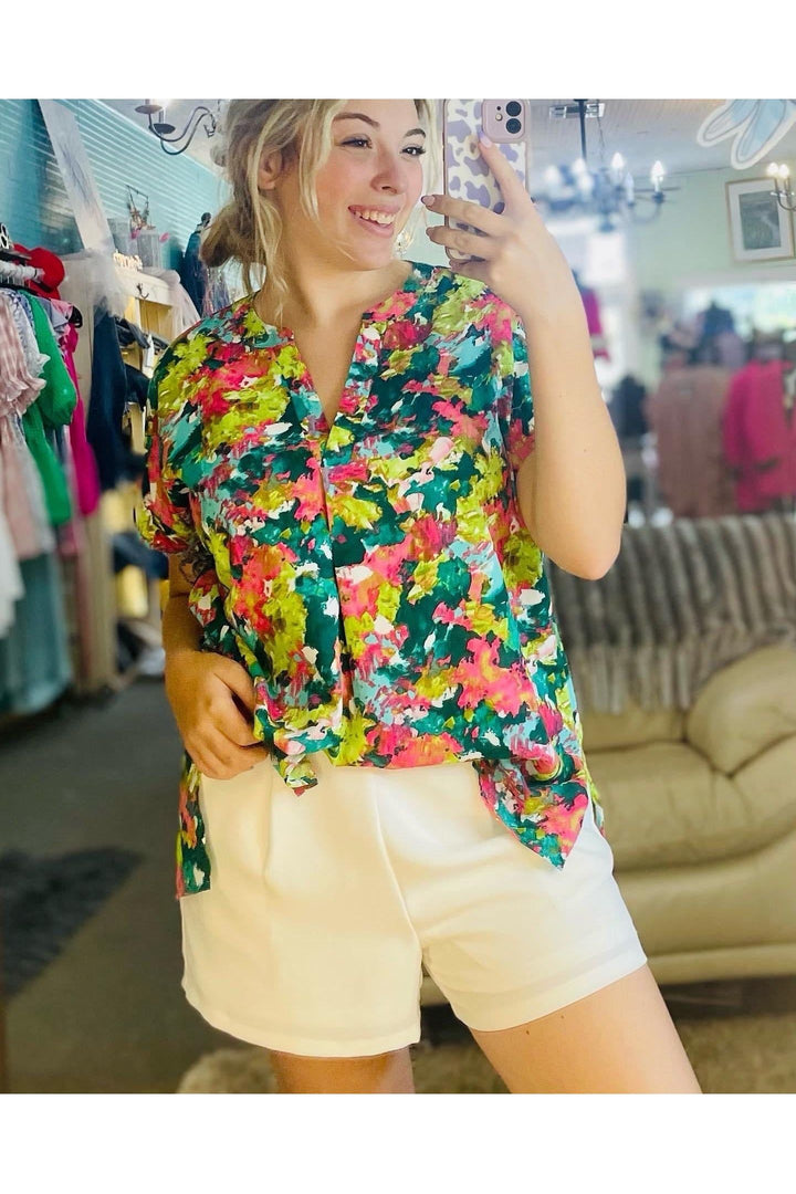 Hot Pink Floral Mix Top - Vintage Dragonfly
