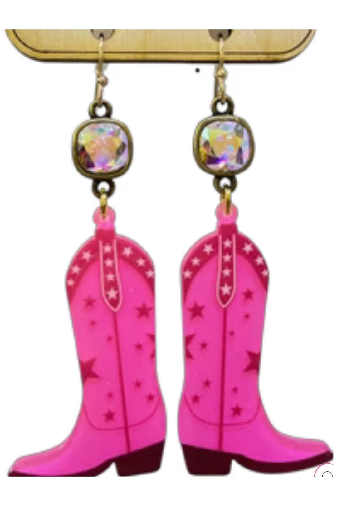 Acrylic Pink Boot Earrings - Vintage Dragonfly