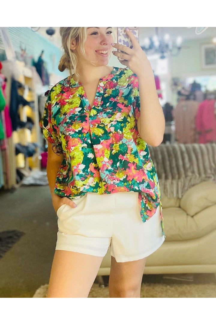 Hot Pink Floral Mix Top - Vintage Dragonfly