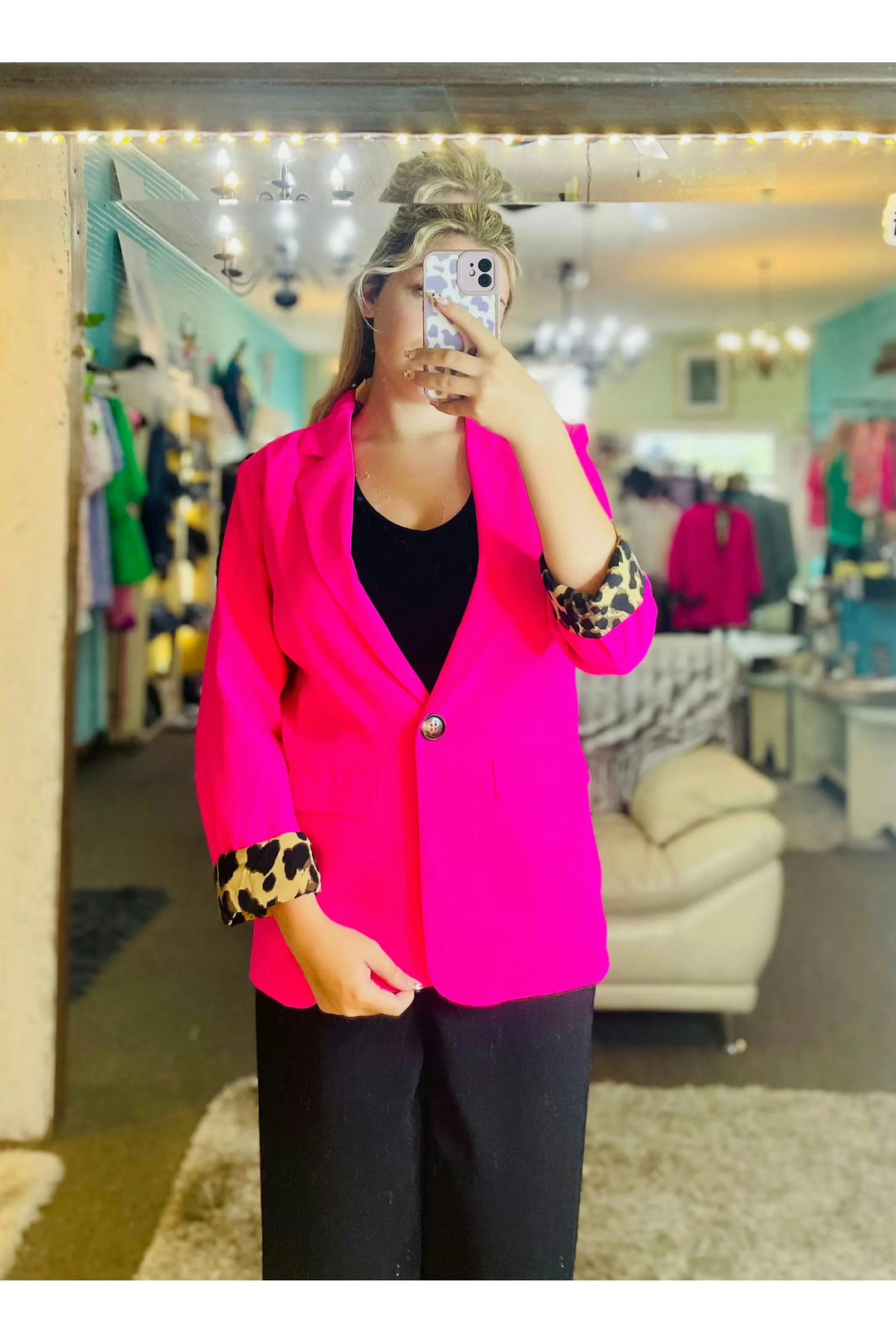 Hot Pink Solid Color Blazer - Vintage Dragonfly